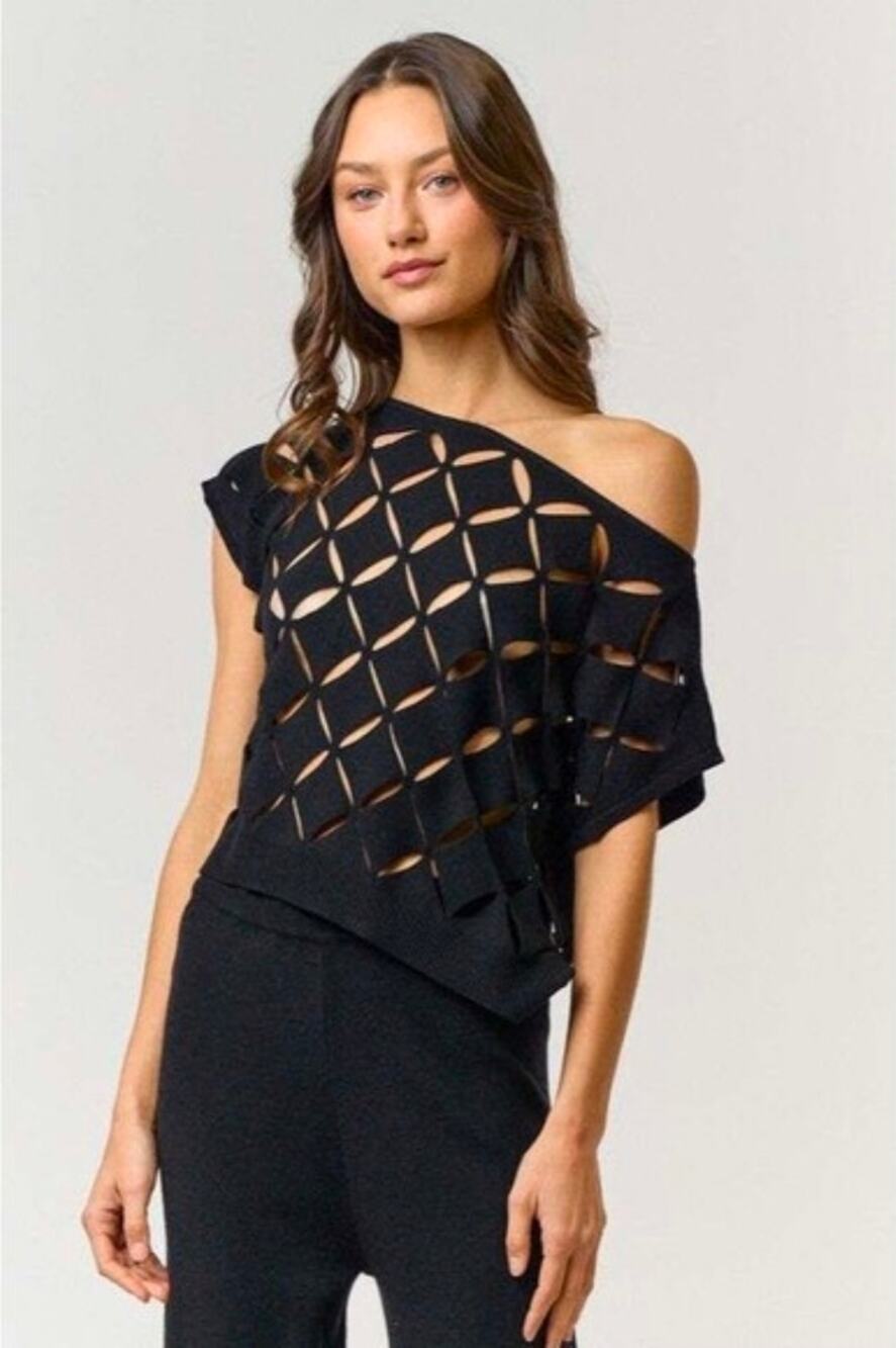 Lalavon Diamond Cut Out Detail Knit Sleeveless Crop Sweater Top Size Large
